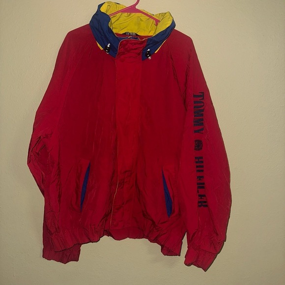 Tommy Hilfiger Jacket Size XL Spell Out Vintage 90's Red Windbreaker